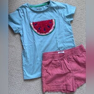 Mini Boden Watermelon T-Shirt and Pink Shorts Set